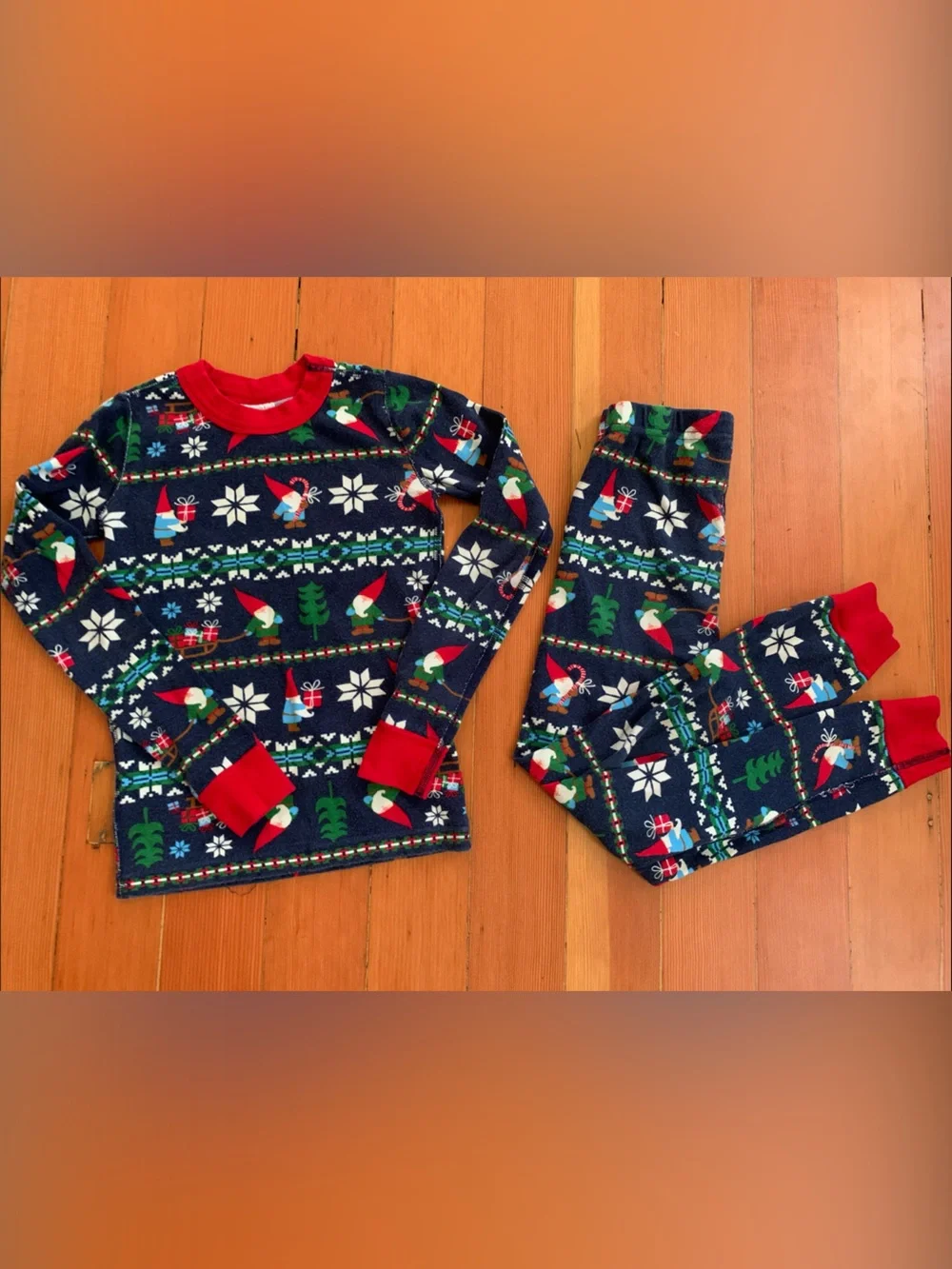 Hanna Andersson Navy Blue Gnome & Snowflake Holiday Pajama Set with Red Trim